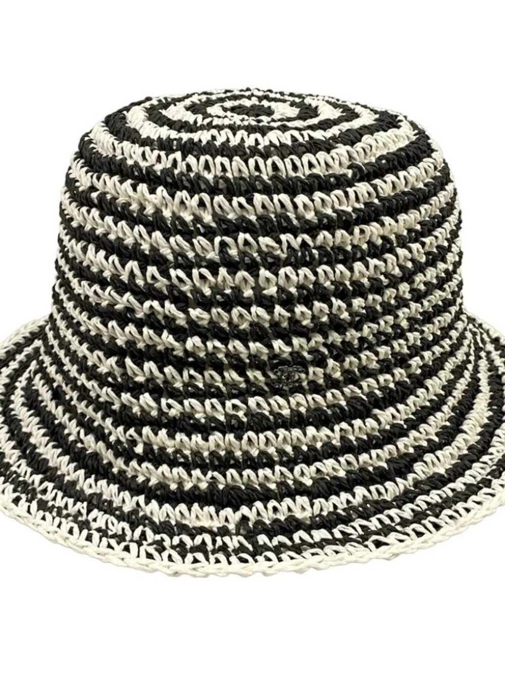 CHANEL Black White Straw Hat
